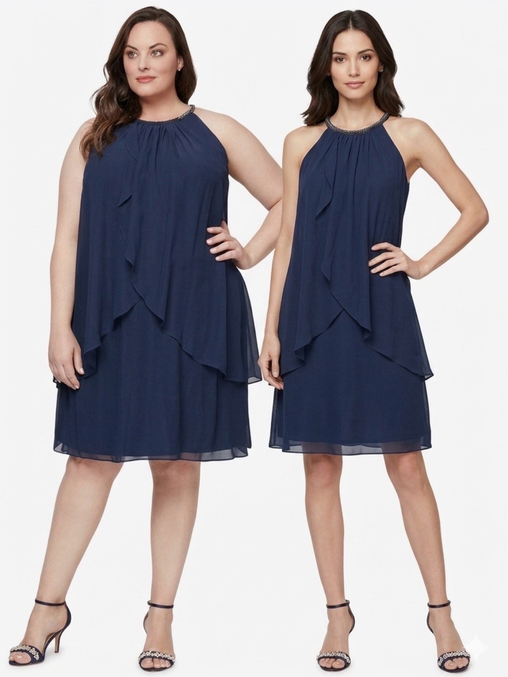 180. SLNY Chiffon Layered Halter Dress NWT 16